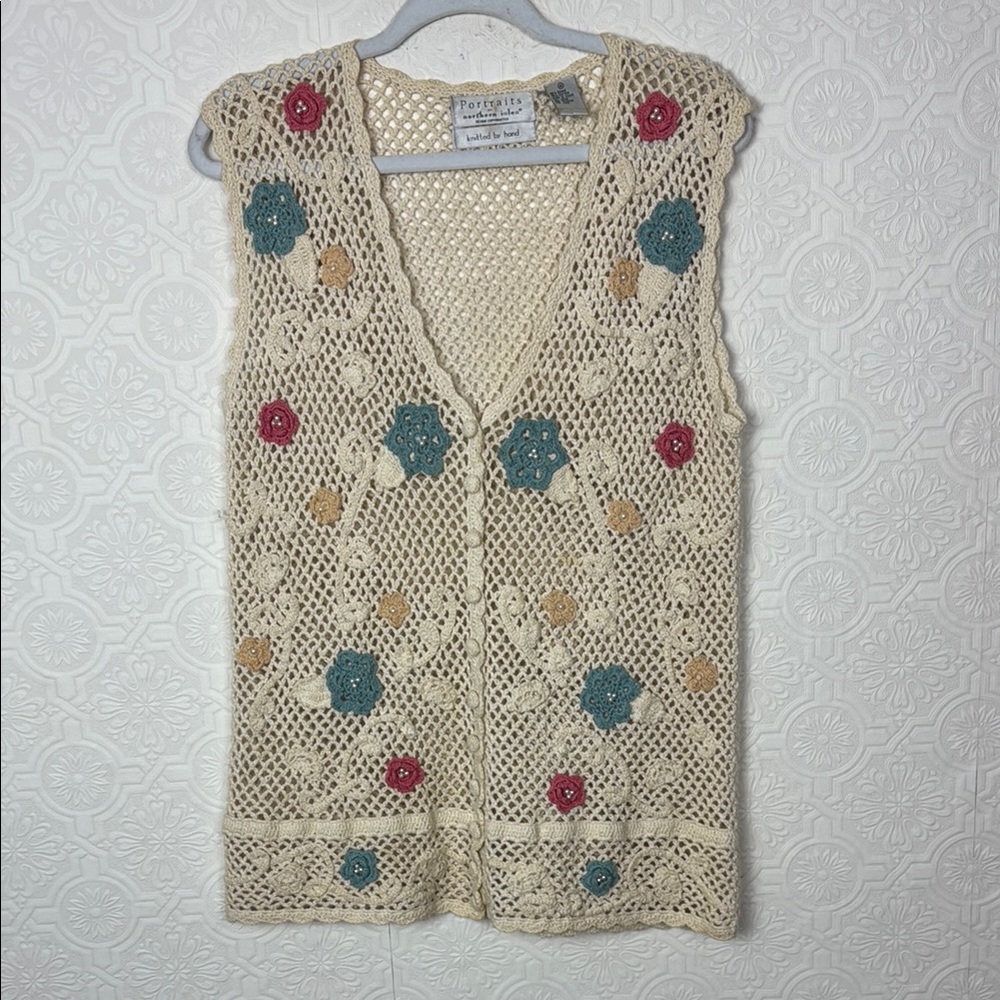 Vintage‎ Crochet Vest Sleeveless Top Blouse Shirt Handmade Patchwork Whimsical